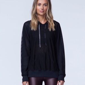 Koral Chi Black Mesh-Sleeve Pullover Hoodie